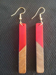 Red Resin and Wood Earrings