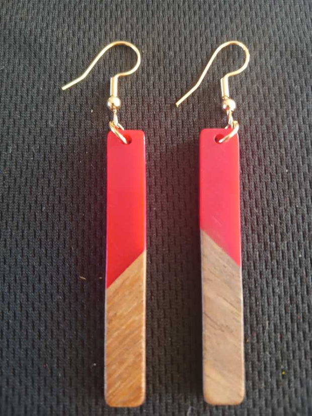 Red Resin and Wood Earrings