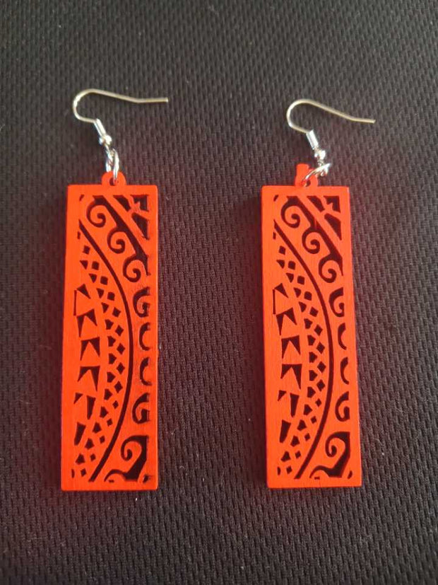 Bright Red Ethnic Earrings Pair
