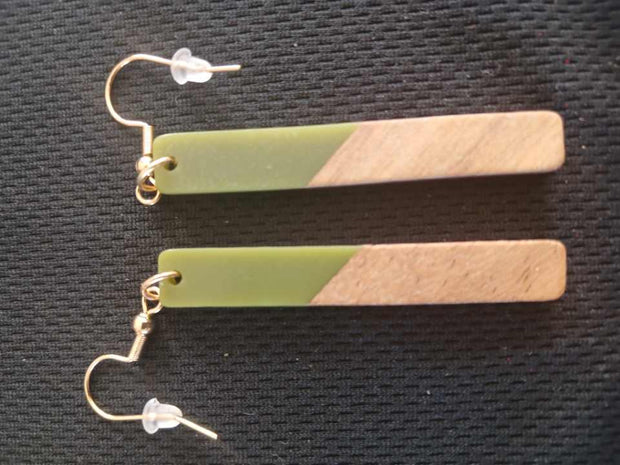 Khaki Green Resin and Wood Earrings