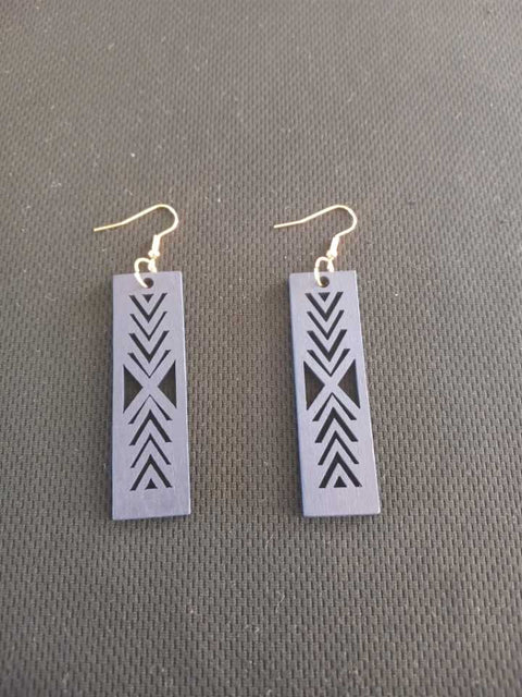 Navy Blue Wood Ethnic Earrings Pair.