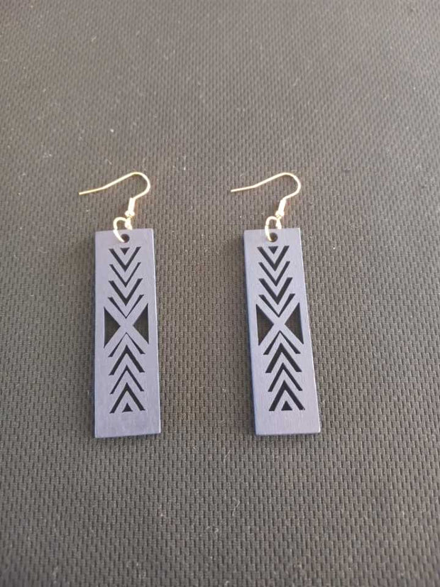 Navy Blue Wood Ethnic Earrings Pair.