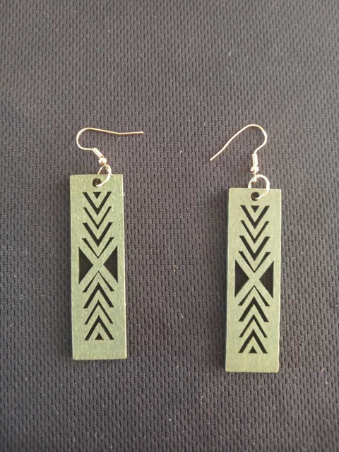 Khaki Green Wood Ethnic Fashionable Earrings