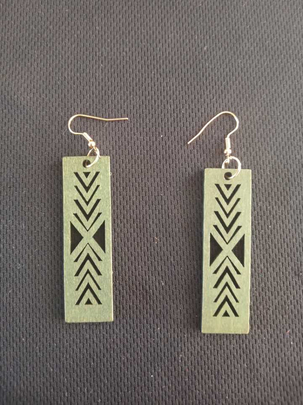 Khaki Green Wood Ethnic Fashionable Earrings