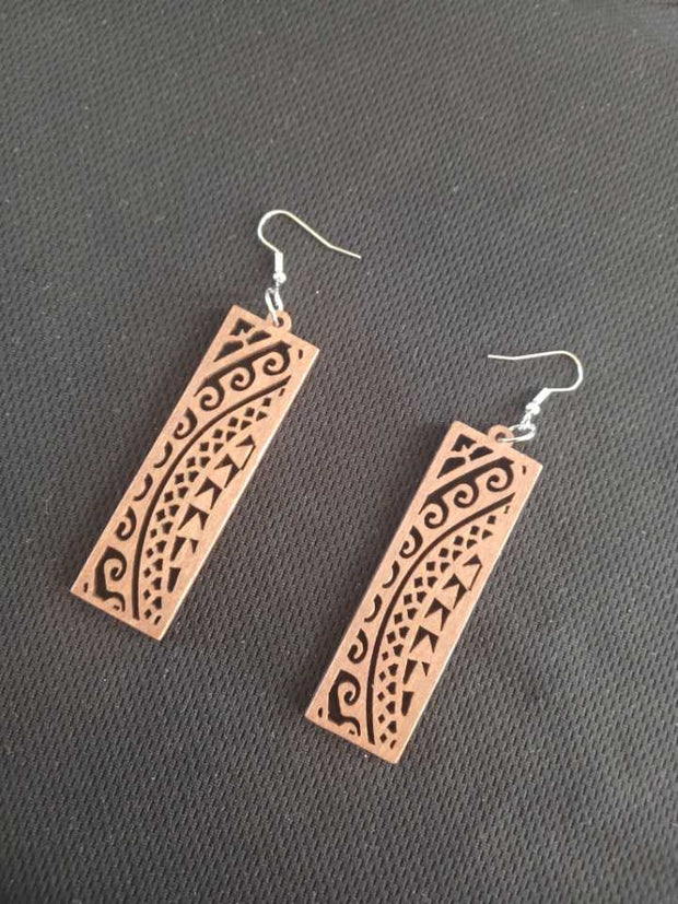 Brown Wood Ethnic Fashion Pair of Earrings