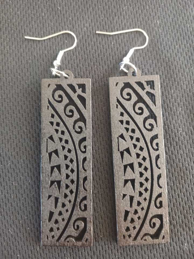 Black Wood Ethnic Pair Of Fashion Earrings