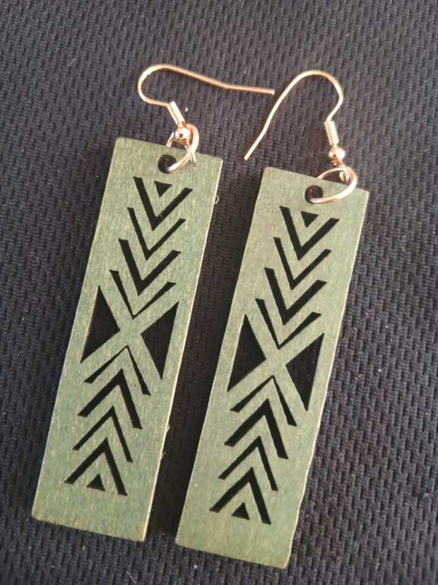 Khaki Green Wood Ethnic Fashionable Earrings