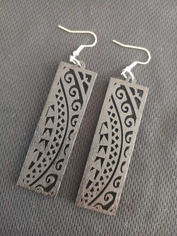 Black Wood Ethnic Pair Of Fashion Earrings
