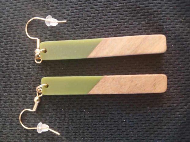Khaki Green Resin and Wood Earrings