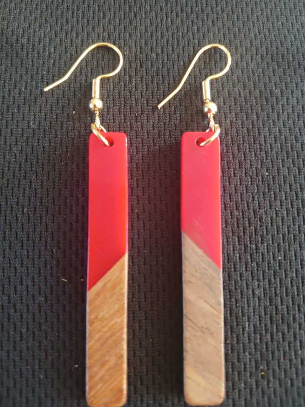 Red Resin and Wood Earrings