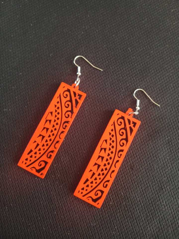 Bright Red Ethnic Earrings Pair