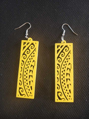 Yellow Wood Ethnic Pair Of Earrings