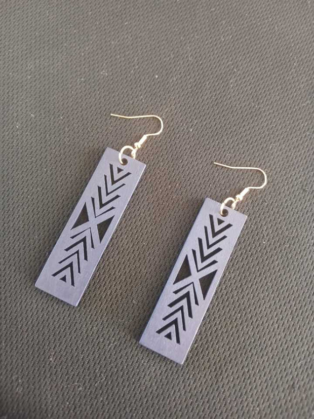 Navy Blue Wood Ethnic Earrings Pair.