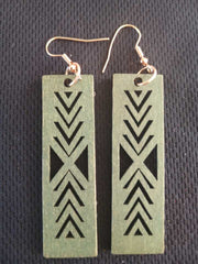 Khaki Green Wood Ethnic Fashionable Earrings