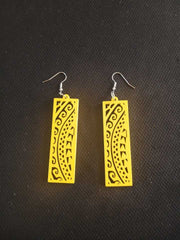 Yellow Wood Ethnic Pair Of Earrings