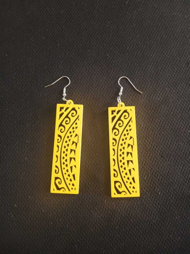 Yellow Wood Ethnic Pair Of Earrings