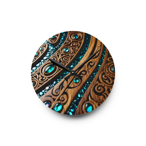 Wood and Paua Abalone Shell Design Acrylic Wall Clock