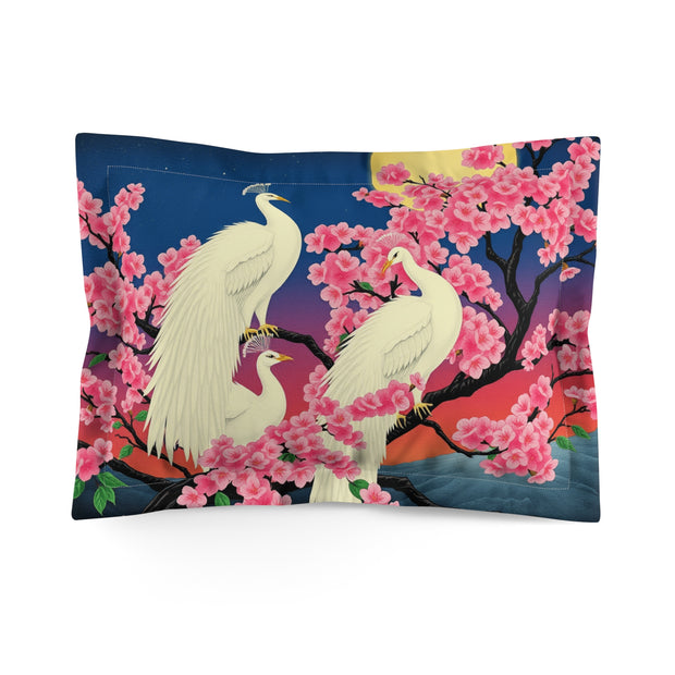 Japanese White Peacocks in Cherry Blossom Tree Microfiber Pillow Sham