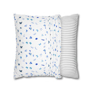 Blue and White Flowers and Butterflies Spun Polyester Square Pillowcase
