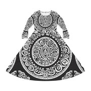 Black and White Ezra Women's Long Sleeve Dance Dress (AOP)