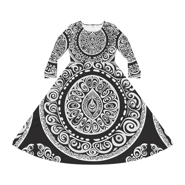 Black and White Ezra Women's Long Sleeve Dance Dress (AOP)