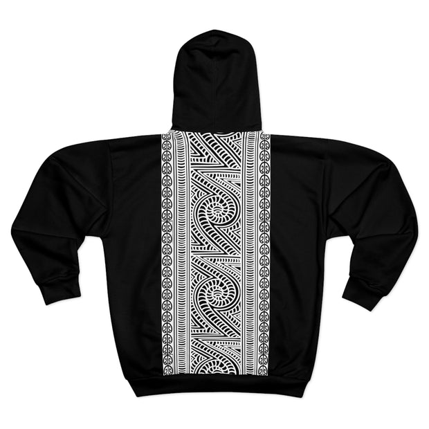 Black and White Koru Unisex Zip Hoodie (AOP)