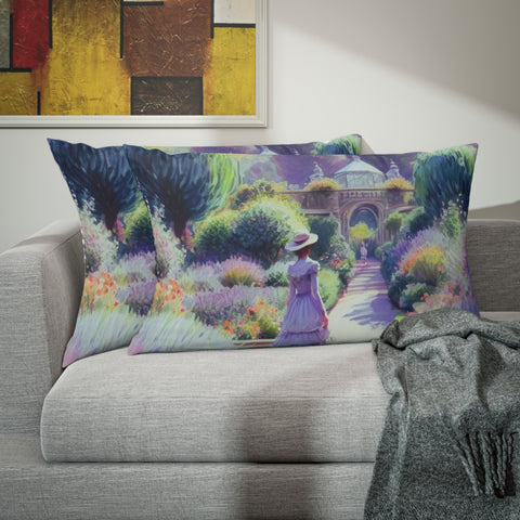 Monet Inspired Girl Walking In Garden Pillow Sham