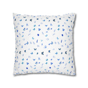 Blue and White Flowers and Butterflies Spun Polyester Square Pillowcase