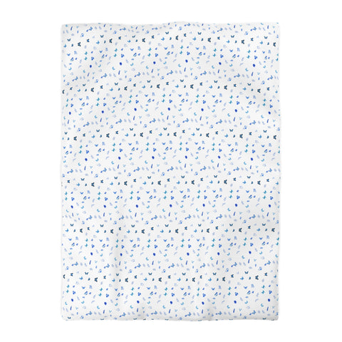 Blue and White Flowers and Butterflies Microfiber Duvet Cover
