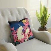 Japanese White Peacock Birds On Cherry Tree Cushion