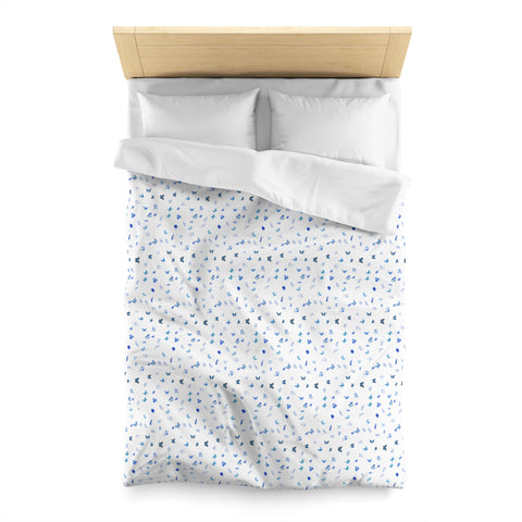 Blue and White Flowers and Butterflies Microfiber Duvet Cover
