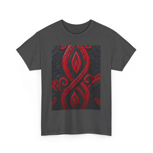 Red and Black Maori Design Mana Unisex Heavy Cotton Tee