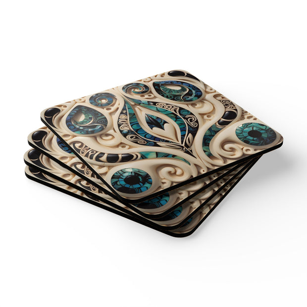 Paua Abalone Shell and Bone Corkwood Coaster Set