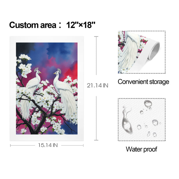 Stunning White Peacocks Red and Blue Sky Print
