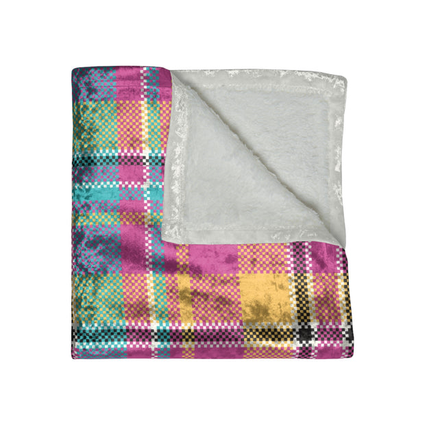 Pink Tartan Crushed Velvet Blanket