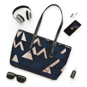 Navy Blue Modern Tukutuku PU Leather Shoulder Bag