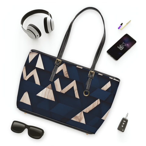Navy Blue Modern Tukutuku PU Leather Shoulder Bag