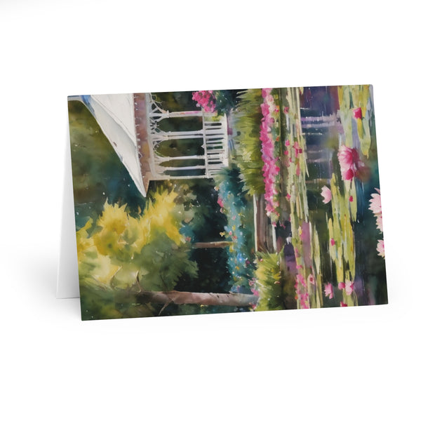 Monet Inspired Water Lily and White Gazebo Greeting Cards (5 Pack)