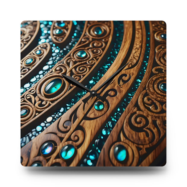 Wood and Paua Abalone Shell Design Acrylic Wall Clock
