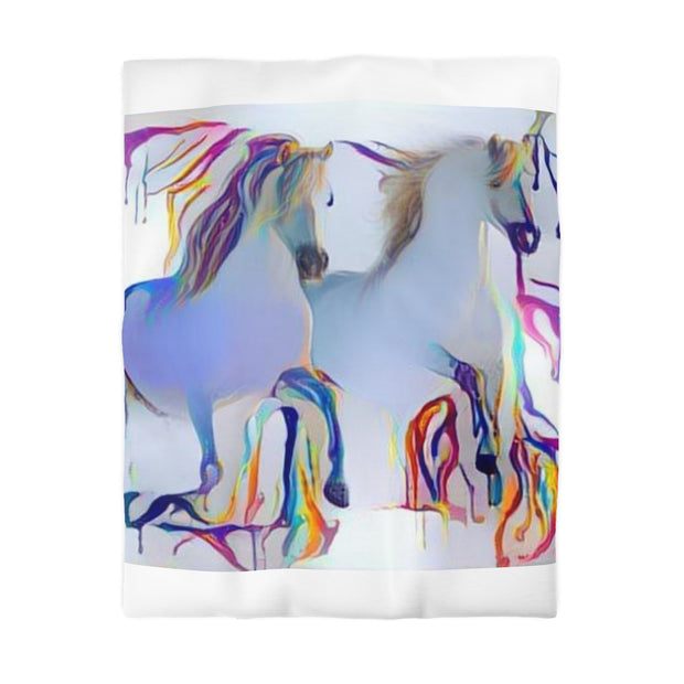 Microfiber Duvet Cover Rainbow Drips On White Horses