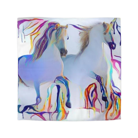 Microfiber Duvet Cover Rainbow Drips On White Horses