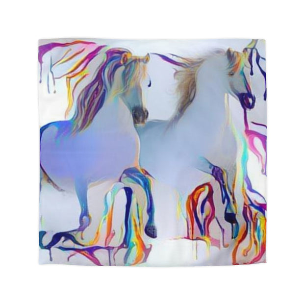 Microfiber Duvet Cover Rainbow Drips On White Horses