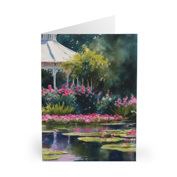Monet Inspired Water Lily and White Gazebo Greeting Cards (5 Pack)