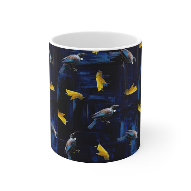Mug 11oz  Tui Bird and Yellow Kowhai Flowers