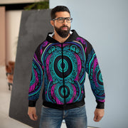 Pink Black Turquoise Maori Koru Unisex Zip Hoodie (AOP)