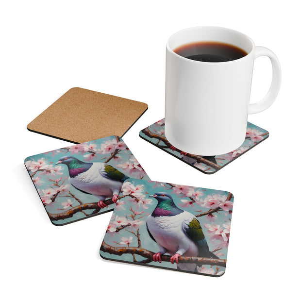 New Zealand Kereru Pigeon Corkwood Coaster Set