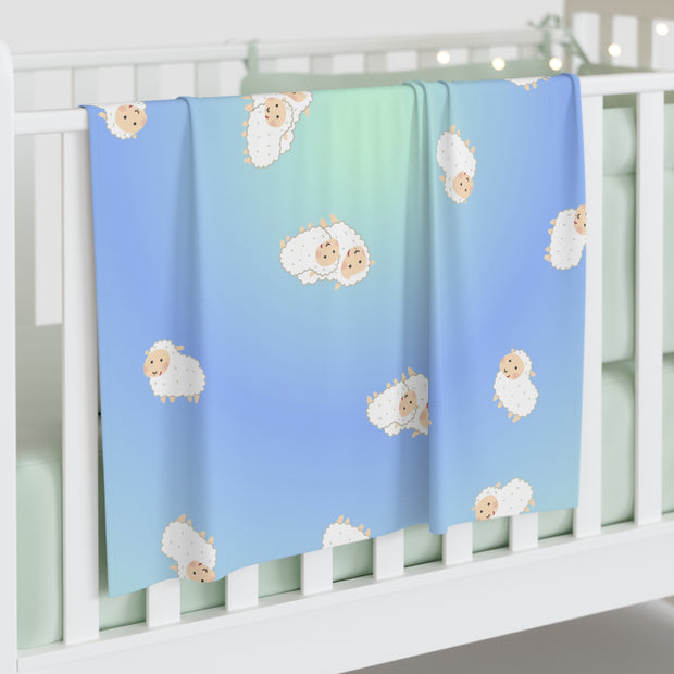Cute Pastel Blue and Green Sheep Baby Swaddle Blanket