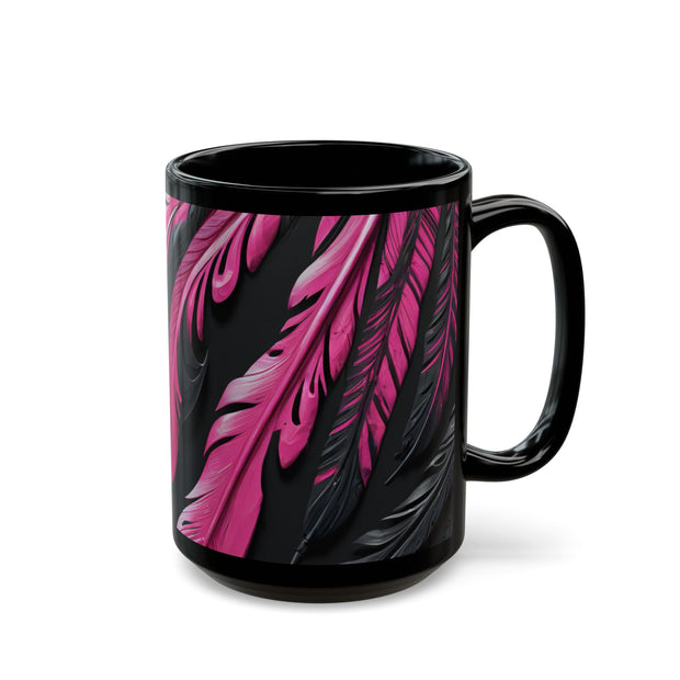 Pink and Black Feathers Mug (11oz, 15oz) Black