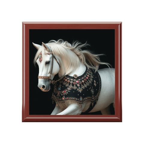 White Stallion With Jewels Jewelry Box