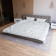 Blue and White Flowers and Butterflies Microfiber Duvet Cover
